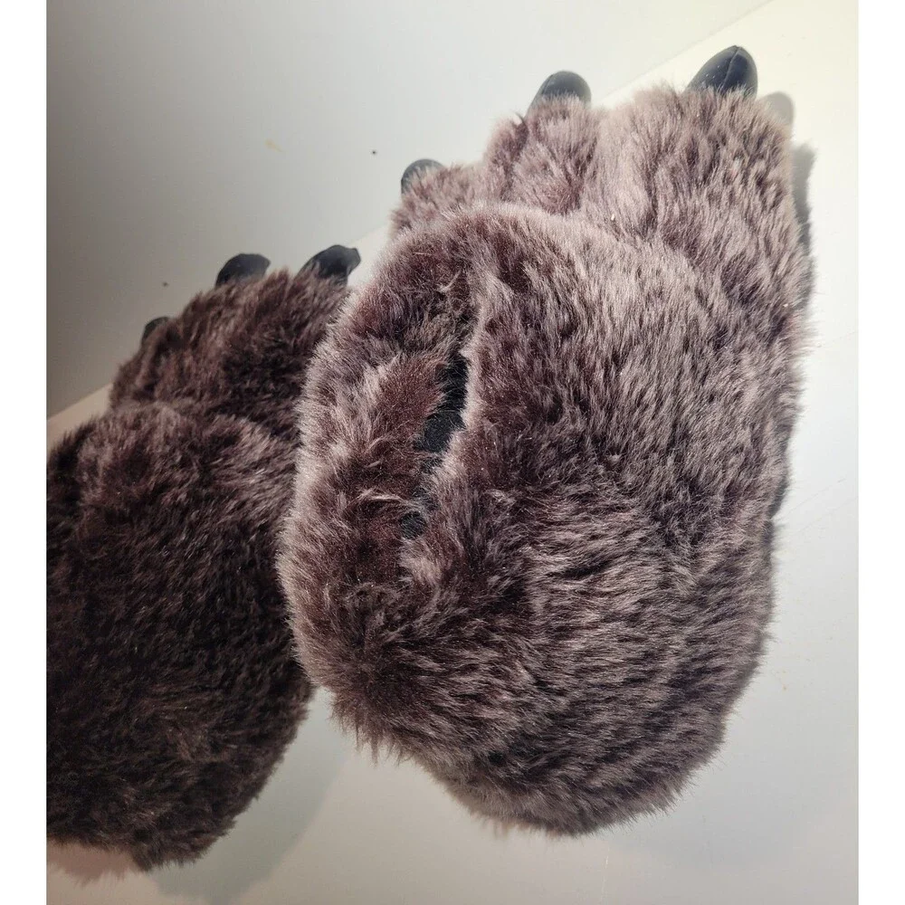 George Plush Brown Bear Paw Slippers Claw House Shoes – Size S/M #103
